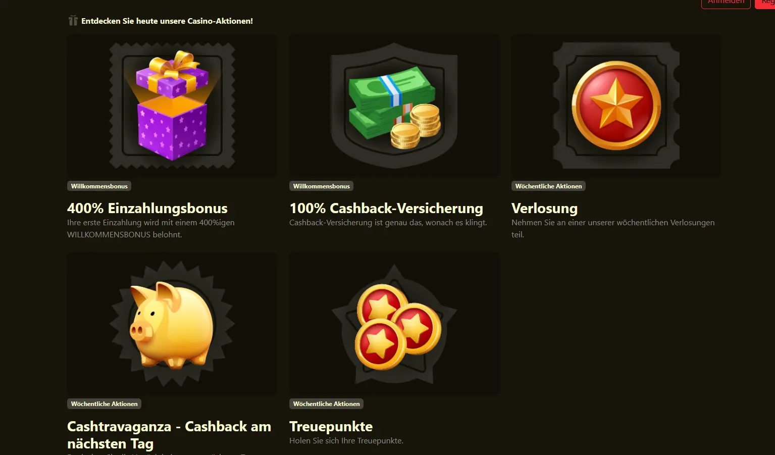 21Grand Boni Bonusübersicht im Aktionsbereich von 21Grand Casino