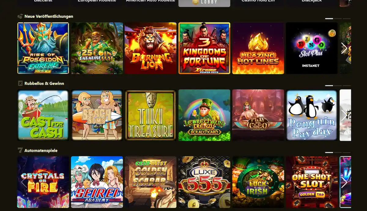 Slot-Auswahl bei 21Grand Casino mit 3D-Automaten von Betsoft Gaming